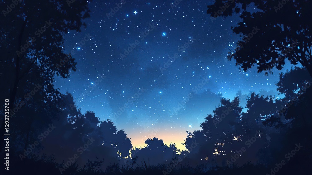 Fototapeta premium starry night sky with trees and stars in the distance