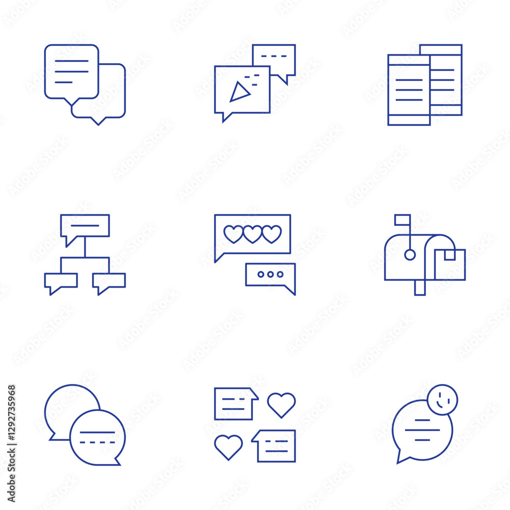 Messaging icons set. Thin Line style, editable stroke. party, chat, discussion, mailbox, texting, communication Messaging icons set. Thin Line style, editable stroke. party, chat, discussion, mailbox, texting, communication