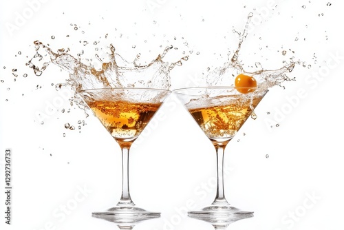 Wallpaper Mural Two martini glasses with large splashes Drinks on a white backdrop Splash Design template with placeholder text Torontodigital.ca