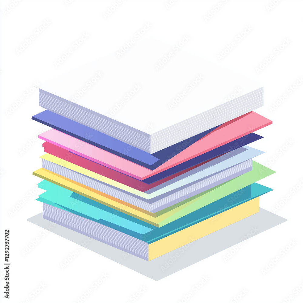 Neatly stacked colorful paper sheets in pastel tones, isolated on white background. Perfect for office, school, and creative projects Neatly stacked colorful paper sheets in pastel tones, isolated on white background. Perfect for office, school, and creative projects