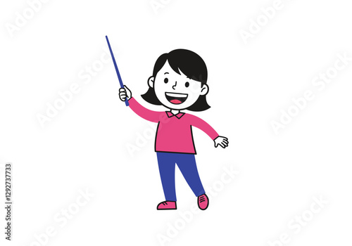 Fun teacher clipart. A teacher holding a pointer stick. Vector illustration design.