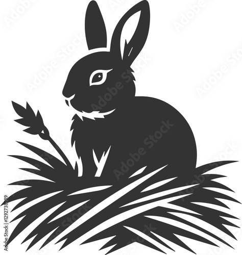 Rabbit on top of a haystack animal silhouette vector