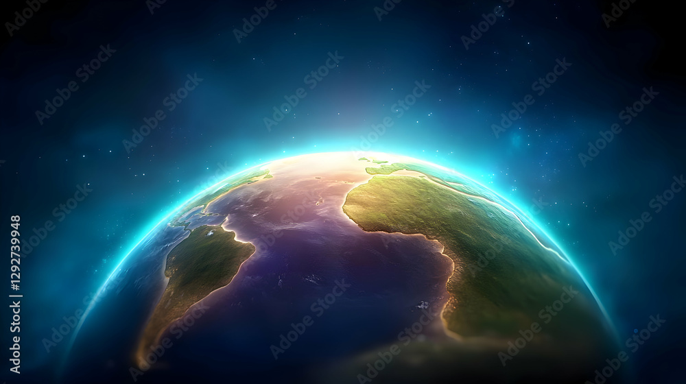 Fototapeta premium Earth sunrise, space background, global view, environmental concept