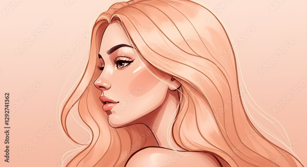 Woman with Long Blonde Hair in Profile Portrait Style Artwork Woman with Long Blonde Hair in Profile Portrait Style Artwork