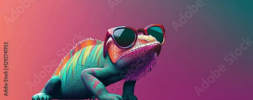 Cool Chameleon in Sunglasses Digital Art, Vibrant Colors, Retro Style, Chameleon Illustration Chameleon, Digital Art