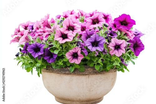 Wallpaper Mural Vibrant petunias in a rustic pot set against a white background for home decor Torontodigital.ca