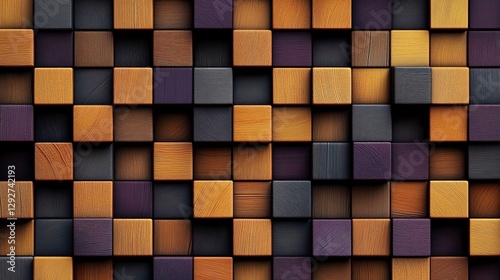 Abstract Wooden Cube Mosaic Grid Pattern, 3D Render, Texture Background Wooden Cubes, 3D rendering