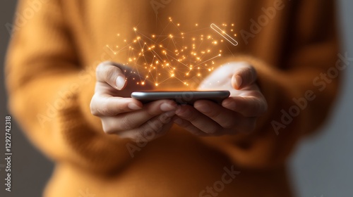 Person is holding a smartphone displaying digital network connections