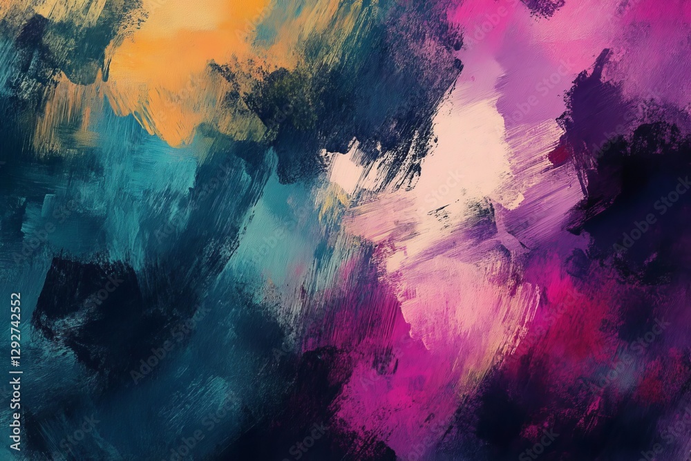 Fototapeta premium Abstract Impasto Painting Teal, Pink and Gold Brushstrokes, Abstract Art, Texture Abstract art, impasto