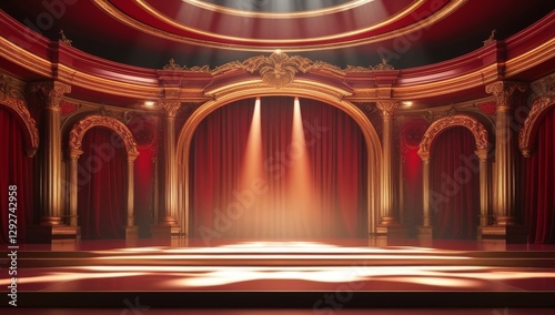 Red golden ceremony award stage venue background.