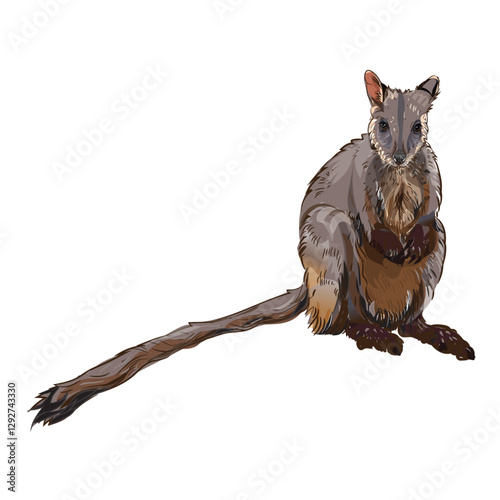 Realistic detail Brush-tailed rock wallaby vector illustration