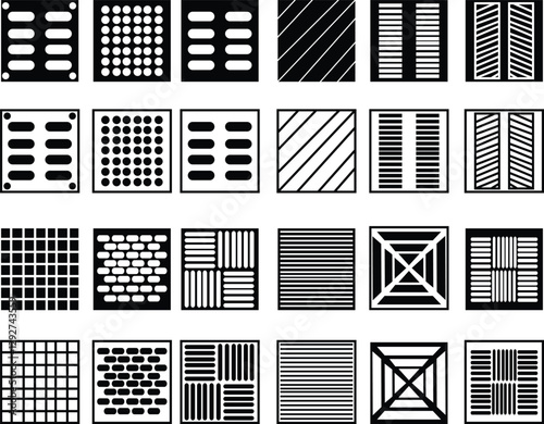 Air vent black glyph icon set. Hvac system Wall cover Fresh air delivery Home ventilation. Room temperature Silhouette symbols on white space Solid pictogram. Vector isolated on transparent background