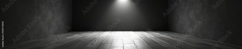 Fototapeta premium Monochrome room, single light source illuminates floor, still life photography, grain, spot