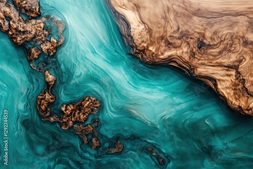 Wallpaper Mural Walnut textured panel made of green or blue epoxy resin for design purposes Torontodigital.ca