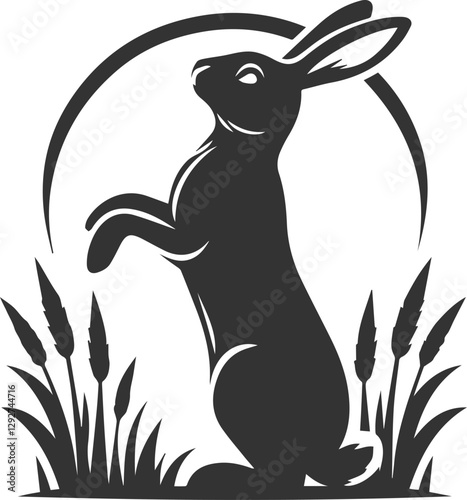 Rabbit standing on its hind legs, reaching for the sky animal silhouette vector
