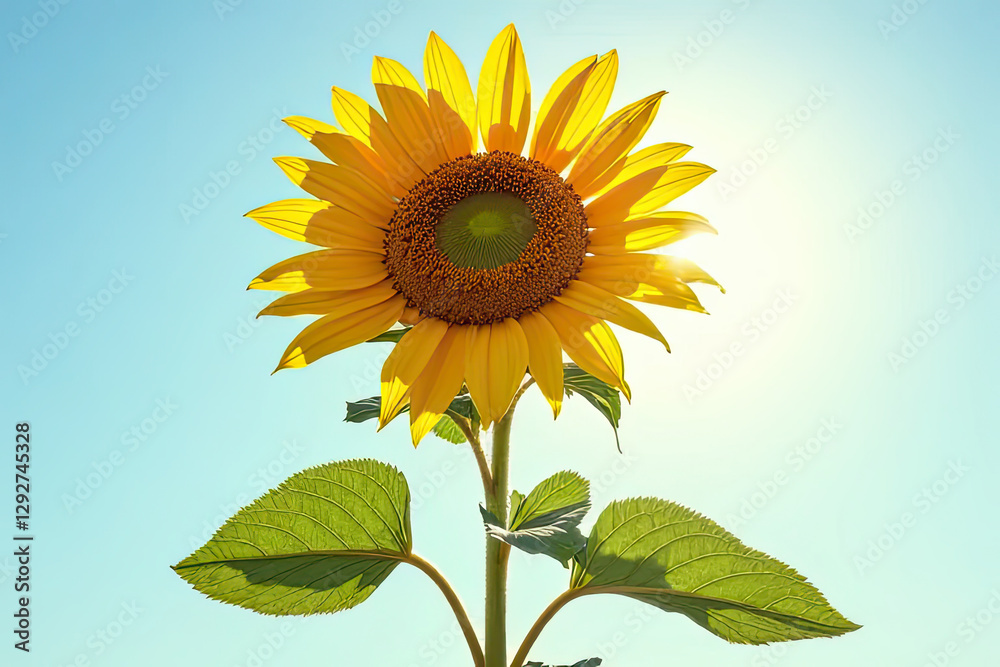 Radiant Sunflower Blooming Against a Clear Blue Sky, Golden Petals Glowing in Sunlight, Majestic Floral Beauty Symbolizing Happiness, Energy, and Positivity Radiant Sunflower Blooming Against a Clear Blue Sky, Golden Petals Glowing in Sunlight, Majestic Floral Beauty Symbolizing Happiness, Energy, and Positivity