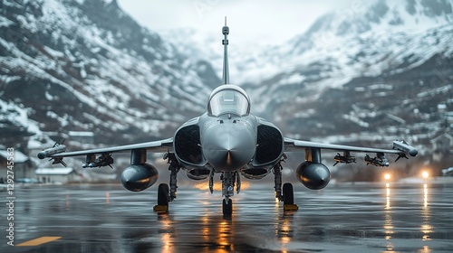 Fighter jet on the airport Tarmac, showcasing its imposing presence, Power full speed interceptor jet Pilot preparing, 32k  photo