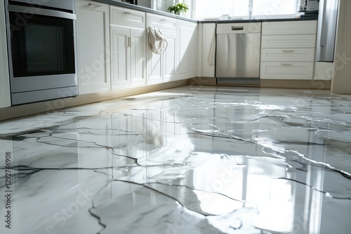 Water leak from pipes damaged the kitchen floor