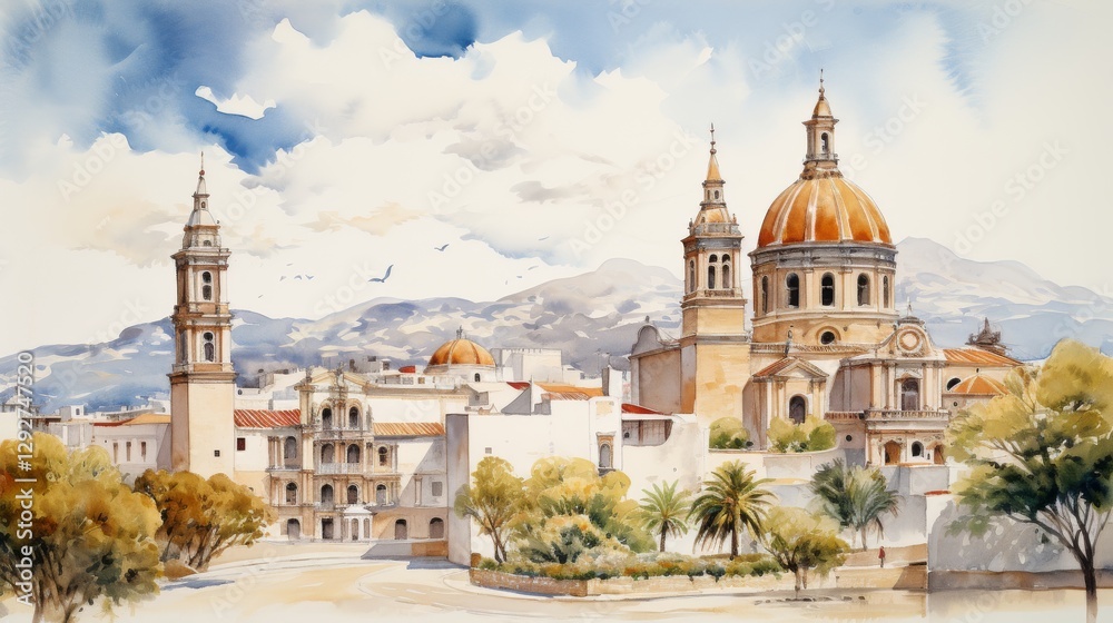 Watercolor Painting of Rosa de Lima Cathedral on August 24th Watercolor Painting of Rosa de Lima Cathedral on August 24th
