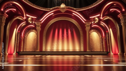 Red golden ceremony award stage venue background.