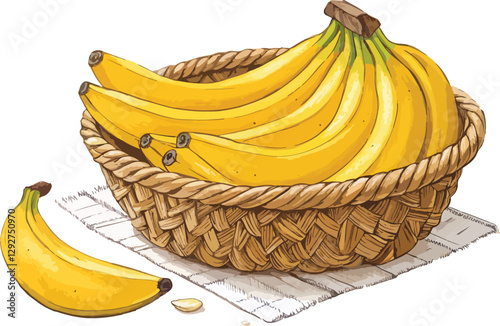 Banana in wicker basket on table in white background vector design
