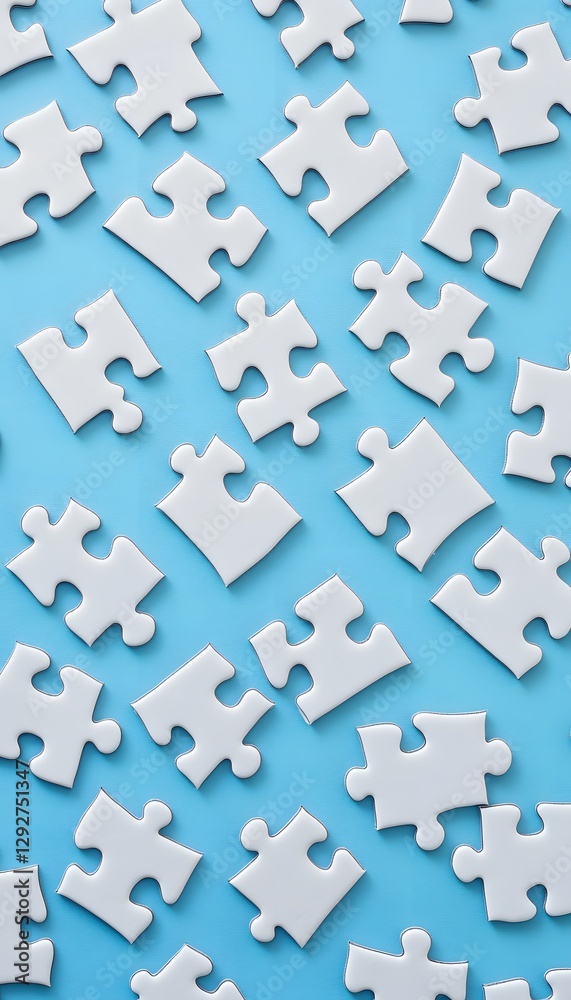 Naklejka premium White puzzle pieces scattered against a bright blue background