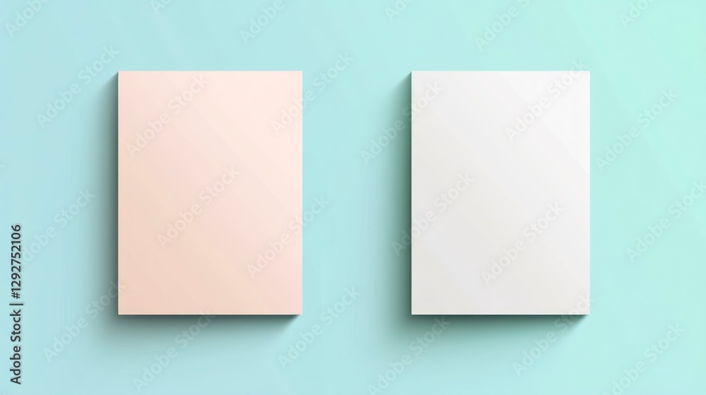 A white rectangular shape is set against two different color backgrounds, one light blue and the other mint green. The backgrounds should be simple yet elegant A white rectangular shape is set against two different color backgrounds, one light blue and the other mint green. The backgrounds should be simple yet elegant