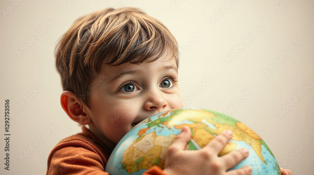 Boy hugging globe. save the earth concept 