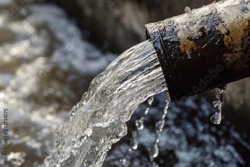 Zoomed in shot of water flowing from the pipe