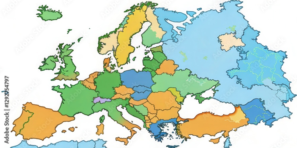 Naklejka premium A high-quality map of Europe with clear borders of regions such as Northern Europe