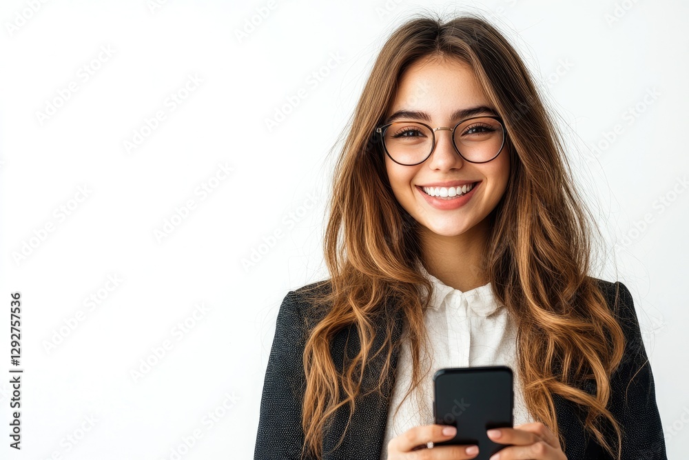 Portrait of a Happy Businesswoman Using Mobile Phone Isolated Over White Background Portrait of a Happy Businesswoman Using Mobile Phone Isolated Over White Background