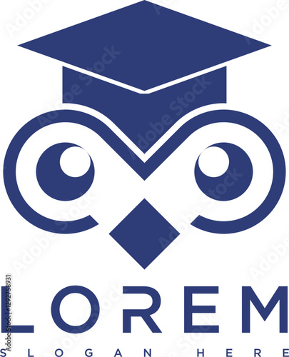 Blue owl vector icon with minimalist and modern design. Big eyes, clean lines and subtle gradients create a smart look. Suitable for logos, apps and digital designs