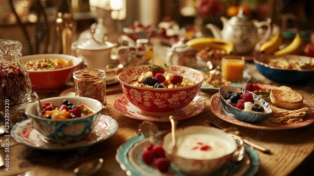 Delightful Breakfast Spread Featuring Fresh Fruits and Pastries Delightful Breakfast Spread Featuring Fresh Fruits and Pastries