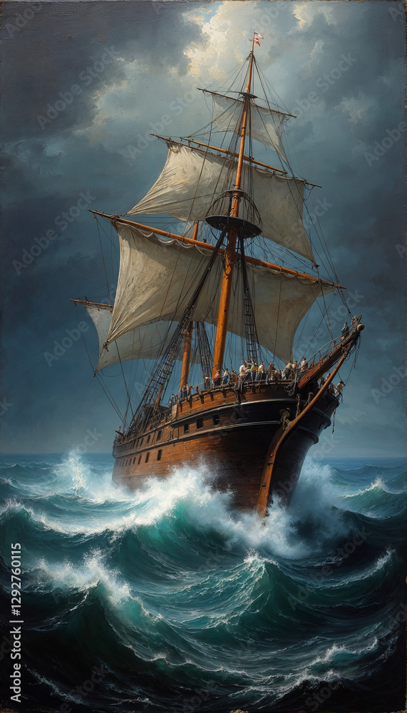 Fototapeta premium Dramatic Shipwreck at Sea, 19th-Century Oil Painting