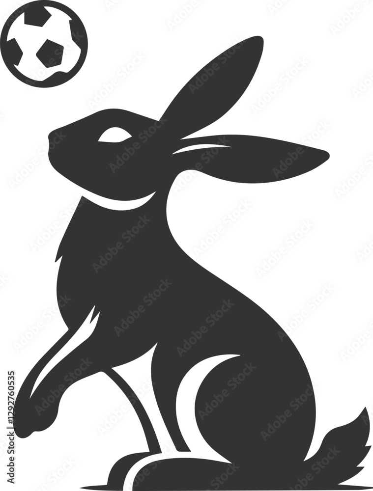 Obraz premium Rabbit standing on its hind legs and tossing a small ball animal silhouette vector