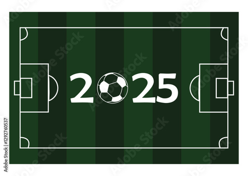 Football 2025 championship Design banner. banner with 2015 logo Realistic soccer ball Isolated on green background. Vector illustration.