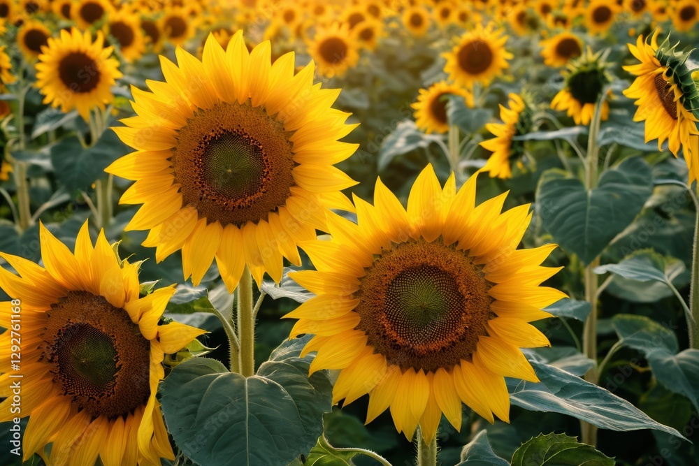 Obraz premium there are many sunflowers in a field with a sky background