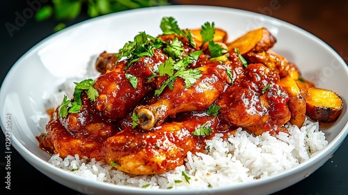 Delicious congolese moambe with tender chicken kitchen food photography home setting close-up view culinary art