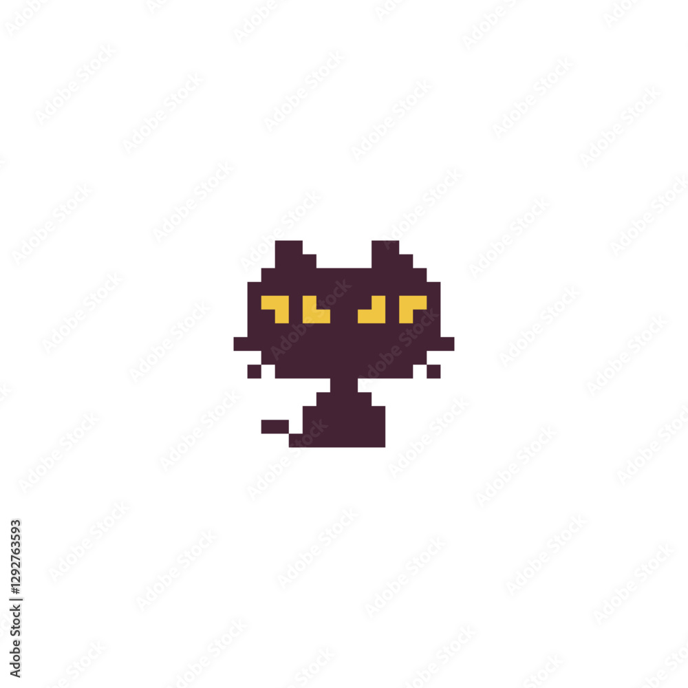 Cat pixel art character icon, flat style vector isolated illustration. Design elements for logo pet shop, veterinary clinics, sticker, children mobile application. Game assets. 