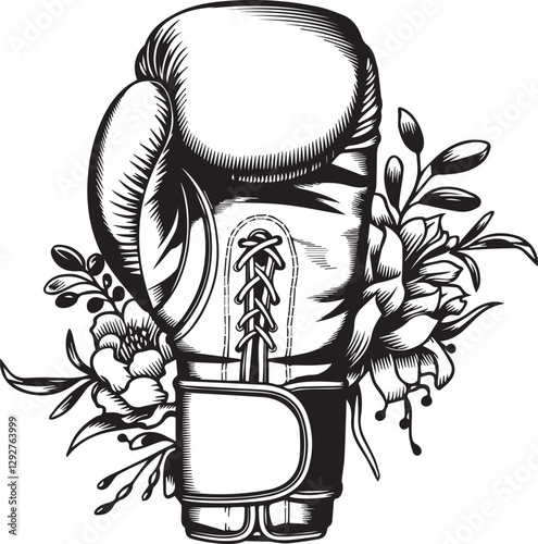 Floral Fighter Boxing Glove with Elegant Blooms vector