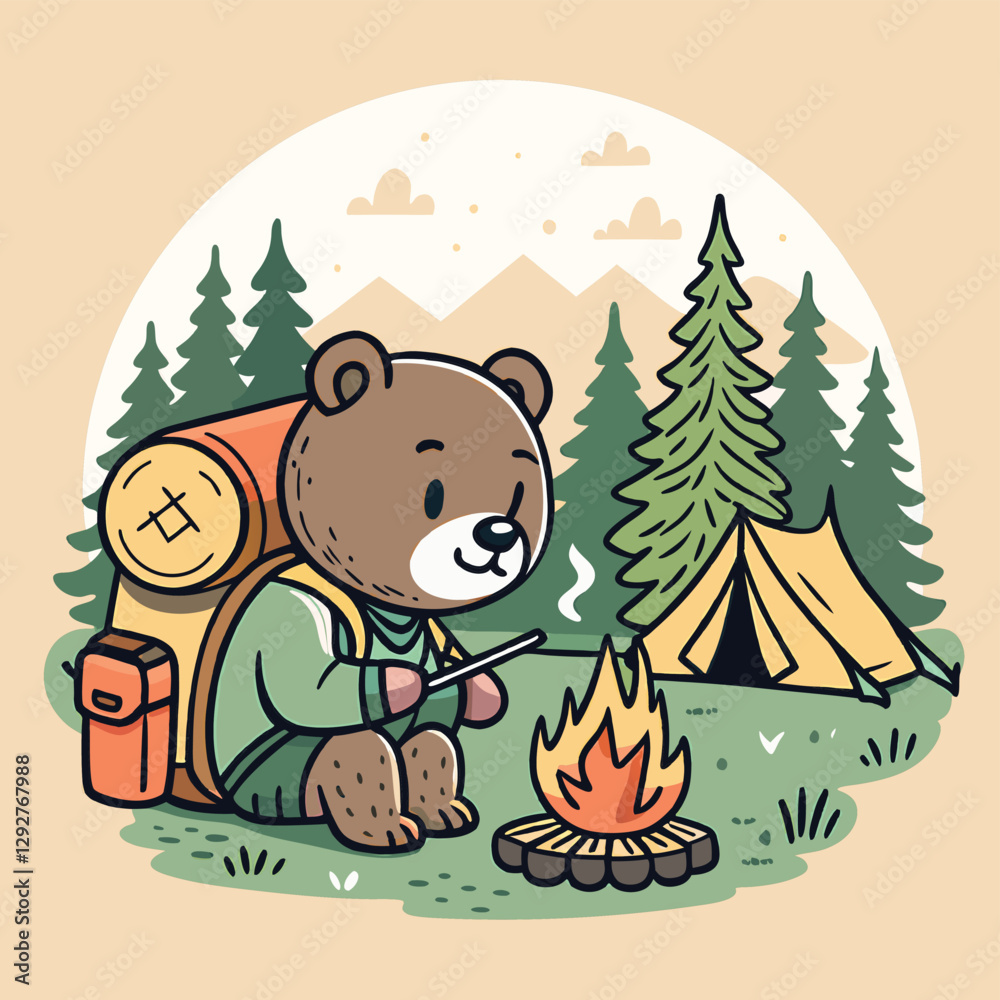 bear in the woods cute-bear-camping-illustration-with-tshirt-design- bear in the woods cute-bear-camping-illustration-with-tshirt-design-