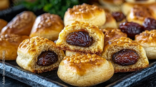 Delicious closeup of iraqi kleicha pastries traditional cuisine kitchen setting culinary delight