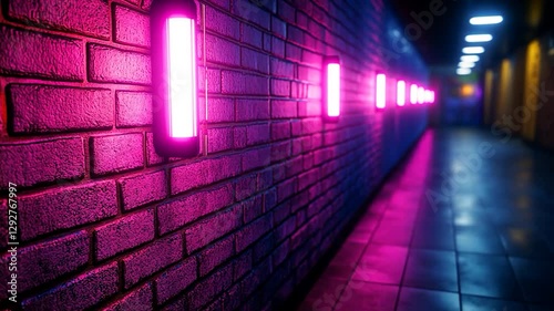 Neon Brick Tunnel Passageway