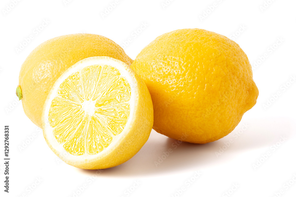 Lemon cut see the to reveal fresh juicy flesh. isolated on white background. Lemon cut see the to reveal fresh juicy flesh. isolated on white background.