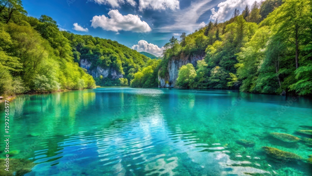 Beautiful turquoise lake in Plitvice, turquoise water, crystal clear lake Beautiful turquoise lake in Plitvice, turquoise water, crystal clear lake