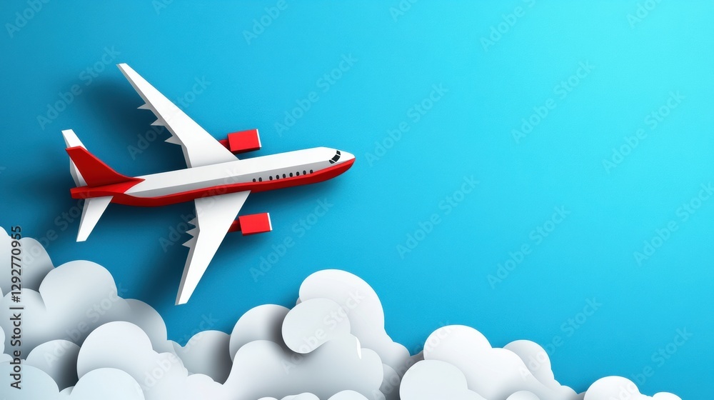 Naklejka premium Leadership concept illustrated with a bold airplane soaring through a bright blue sky in a digital paper craft style. Generative AI