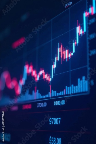 Financial graph with stock prices on blue background , numbers, finance