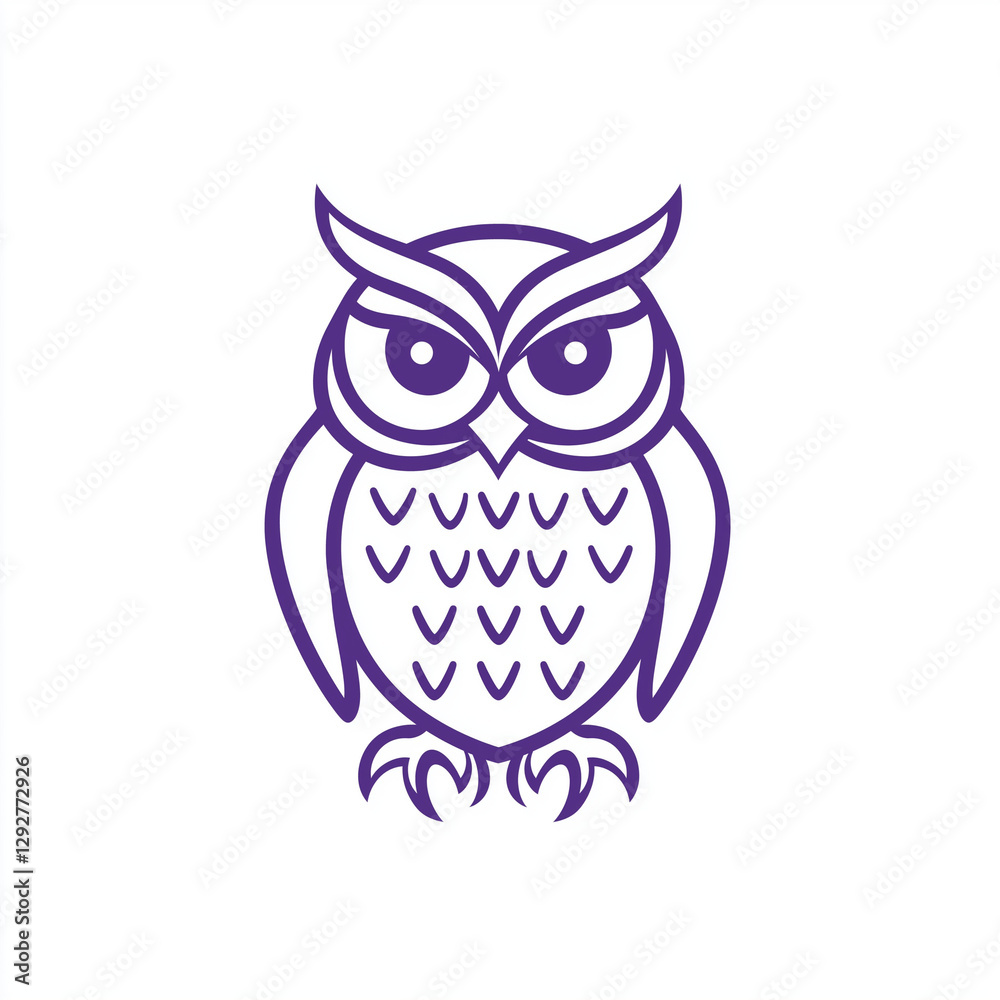 Naklejka premium A sleek and modern purple owl icon in line art style. Symbolizes wisdom, intelligence, and education, perfect for branding and logos.