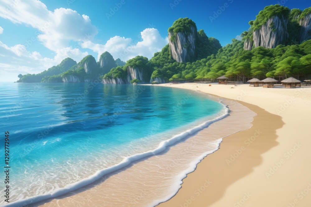 Fototapeta premium there is a beach with a mountain in the background