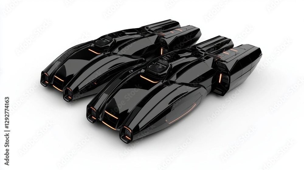 Naklejka premium Futuristic black vehicles, sleek design, isolated on white background.